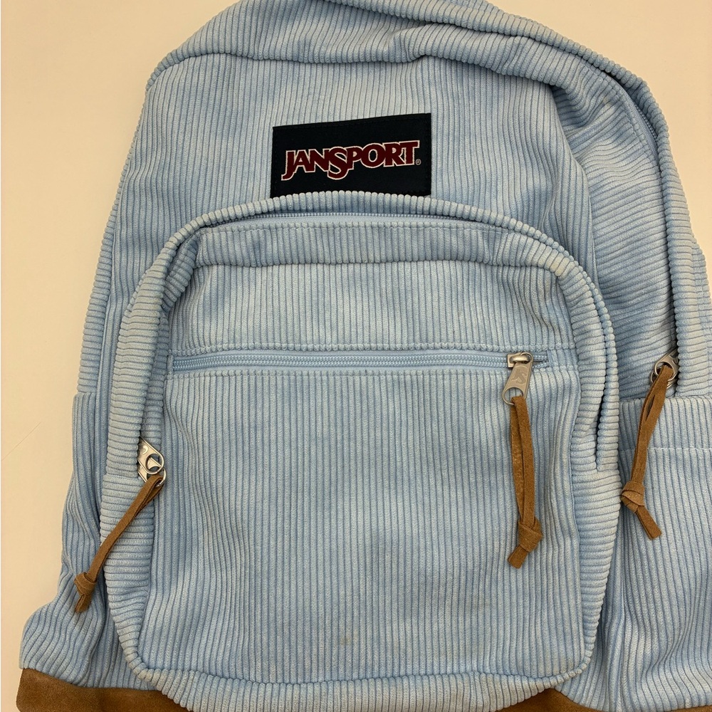 Jansport Light Blue Corduroy Backpack with Brown Accents